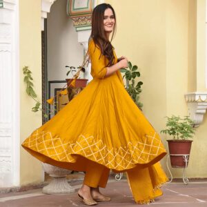 Sukienka plus szal ciemno żółta L  Indie A061