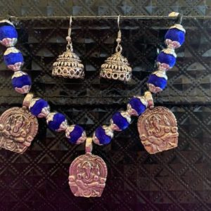 Komplet bizuterii Ganesh srebrno niebieski 494