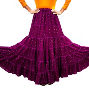 Spódnica długa fioletowa wzory falbany Indie A058