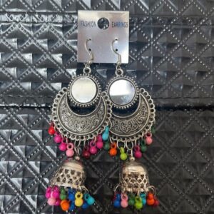 Kolczyki srebrno kolorowe jhumki  ( X105)