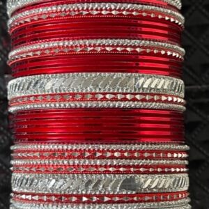 Bangle czerwono srebrne 6 cm  ( X017)
