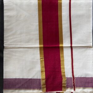 Sari kremowe z Bordem i zlotem bawełna  ( X158)