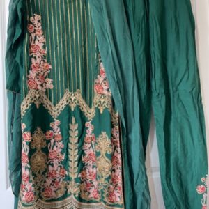 Tunika +spodnie+dupatta zielono kolorowe S  (X337)